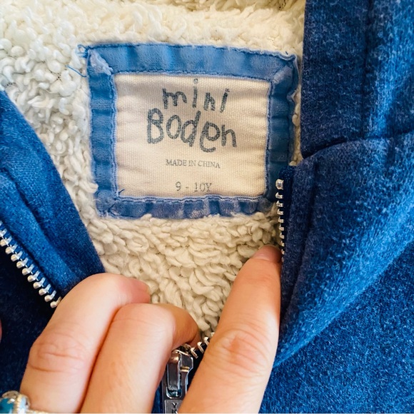 MINI BODEN Blue Navy Sherpa Lined Zip Up Hoodie - Picture 4 of 9
